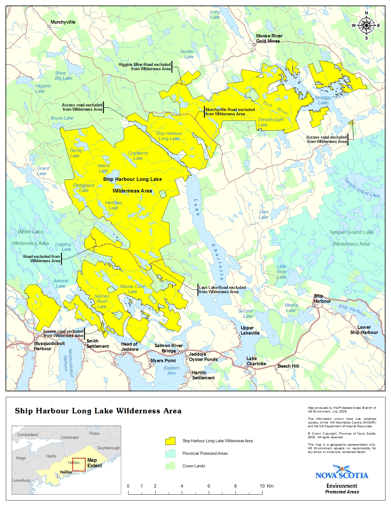 Graphic showing map of Boundaries of Ship Harbour Long Lanke Wilderness Area